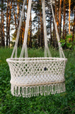 Crocheted Hanging Macrame Baby Bassinet: Ivory Cord / Bassinet with mattress / M