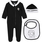 Karl Lagerfeld 0290 Footie Hat & Bib Set B&W