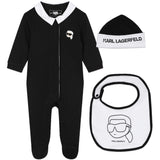Karl Lagerfeld 0290 Footie Hat & Bib Set B&W