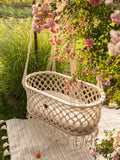 Crocheted Hanging Macrame Baby Bassinet: Ivory Cord / Bassinet with mattress / M