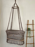 Crocheted Hanging Macrame Baby Bassinet: Ivory Cord / Bassinet with mattress / M