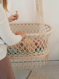 Crocheted Hanging Macrame Baby Bassinet: Ivory Cord / Bassinet with mattress / M