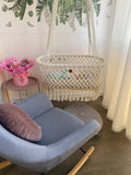 Crocheted Hanging Macrame Baby Bassinet: Ivory Cord / Bassinet with mattress / M