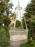Crocheted Hanging Macrame Baby Bassinet: Ivory Cord / Bassinet with mattress / M