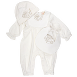 MB BNTU008 LS Embroidered Romper W Bib