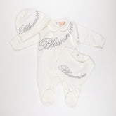MB BNTU008 LS Embroidered Silver Onesie Bib Hat Set