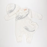 MB BNTU008 LS Embroidered Silver Onesie Bib Hat Set
