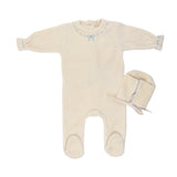 Pudu Blue Bow Footie ivory