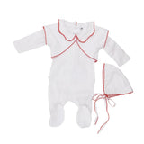 Three Dots Footie & Hat Red Stitching