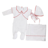 Three Dots 3pc Set W/ Cardigan Red Stitching