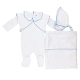 Three Dots 3pc Set W/ Cardigan Blue Stitching