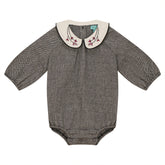 Mini P P4638 Embroidered Collar Romper B&W