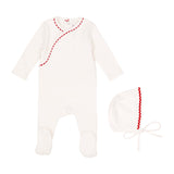 Mini Label Classic Ric Rac Footie and Hat Red on White