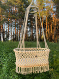 Crocheted Hanging Macrame Baby Bassinet: Ivory Cord / Bassinet with mattress / M