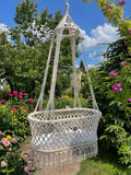 Crocheted Hanging Macrame Baby Bassinet: Ivory Cord / Bassinet with mattress / M