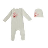 Mini Label Butterfly Footie & Hat White/Girls