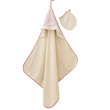 Omnis Pura Baby Girl Hooded Towel & Mitt Set Rose