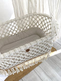 Crocheted Hanging Macrame Baby Bassinet: Ivory Cord / Bassinet with mattress / M