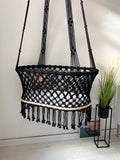 Crocheted Hanging Macrame Baby Bassinet: Ivory Cord / Bassinet with mattress / M