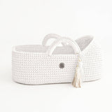 Anzy Home Knitted Baby Moses Basket W/ Hood White
