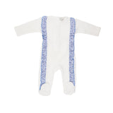 Chant De Joie White Footie W Floral Trim Boys