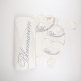 MB BNTU008 LS Embroidered Silver Onesie Bib Hat Set