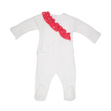 Latte Treccia Design White Onesie With Floral Ruffle