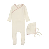 Mema Knits M07 Cream Textured & Pink Edge