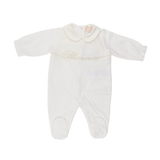 Miss Blumarine Beige Embroidered Ruffle Sleeve Footie