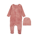 Pouf  Velour Pink Bunny Print Footie & Hat