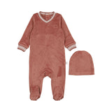 Pouf Velour Dusty Rose Varsity Footie & Hat