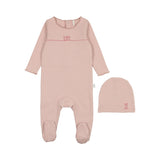 Pouf Cotton Pink Bunny Print Footie & Hat