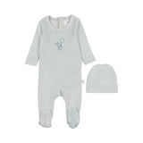 Pouf Velour Baby Blue Bunny Print Footie & Hat