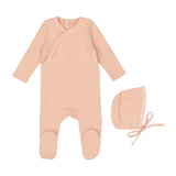 Mini Label Classic Ric Rac Footie and Hat  White  on Pink