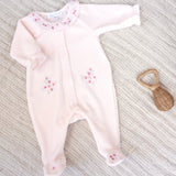 Tartine et Chocolat Rose Pale Velour Embroidered Footie