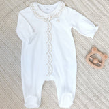 Tartine et Chocolat White W Gold Embroidered Footie