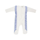 Chant De Joie White Footie W Floral Trim Boys