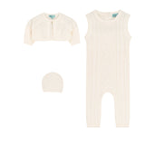 Mini P P4626 Cream Cable Cardigan Overall & Hat Set