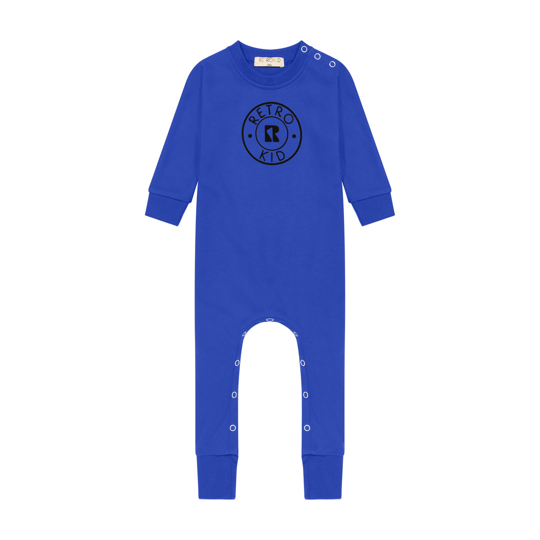 Retro Velour Stamped Baby Romper - Cobalt