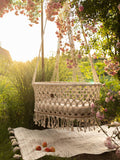 Crocheted Hanging Macrame Baby Bassinet: Ivory Cord / Bassinet with mattress / M