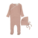 Mema Knits M07 Pale Pink Textured & Cream Edge Footie & Bonnet