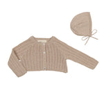 Mema Knits M35 Crop Pointelle Cardigan & Bonnet Oatmeal