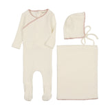 Mema Knits M07 Cream Textured & Pink Edge