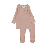 Mema Knits M13 Ribbed Scalloped Two Piece Set Pale Pink