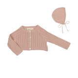 Mema Knits M35 Crop Pointelle Cardigan & Bonnet Pink