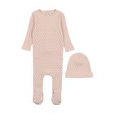 Mema Knits M112 Ribbed Pink Tint/Rose Heart Textured Footie & Hat