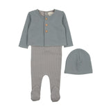 Mema Knits M146 Striped Footie Cardigan & Beanie Set Dove