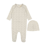 Mema Knits M133 White/Oatmeal Fruit Print Footie & Hat