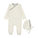 Mema Knits M149 Velour Embroidered Footie & Hat Cream/Dove