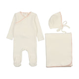 Mema Knits M149 Velour Embroidered 3Pc Cream/Pink